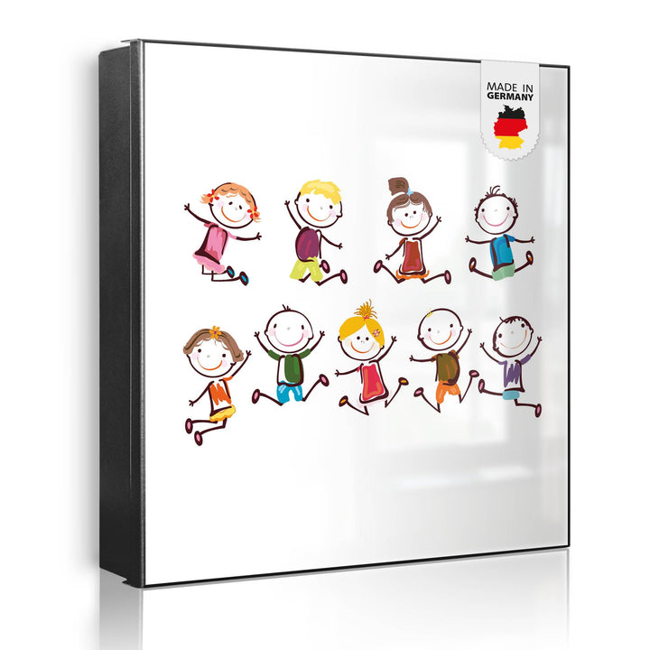 banjado® Grosser Schlüsselkasten Glas/Schlüsselbox 30cm x 30cm mit 50 Haken - Motiv Happy Kids/Schlü