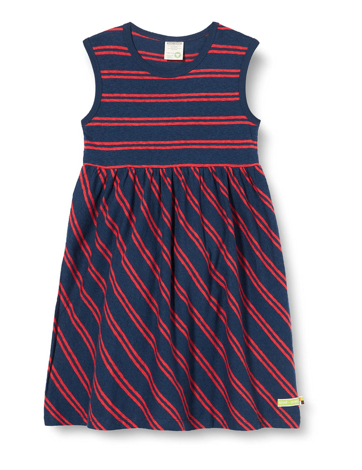 loud + proud Baby-Mädchen Kleid Streifen mit Leinen, GOTS Zertifiziert Kinderkleid, Ultramarin