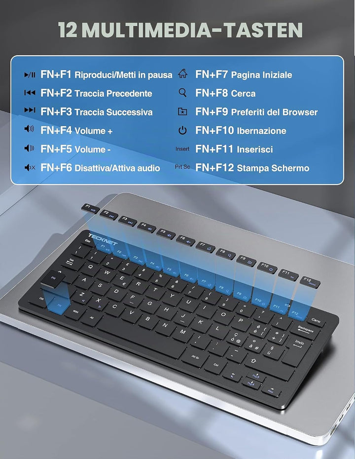 TECKNET Italienische QWERTY-Tastatur und Maus, 2.4G kabellose Tastatur und leise Maus mit Nano-USB-E