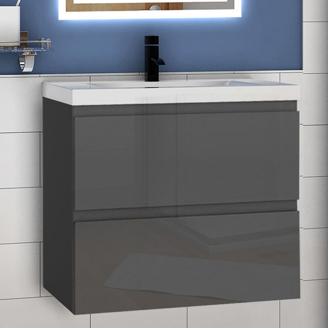 Aica Sanitär Waschtisch mit Unterschrank 60cm Alast Badmöbel Set Hochglanz Anthrazit Waschbecken Dic