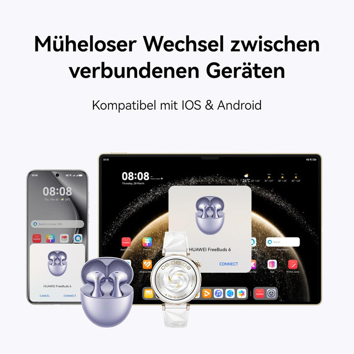 HUAWEI FreeBuds 6 kabellose Kopfhörer, Dual-Treiber True Sound, Stabile und klare Anrufe, Open-Fit-A