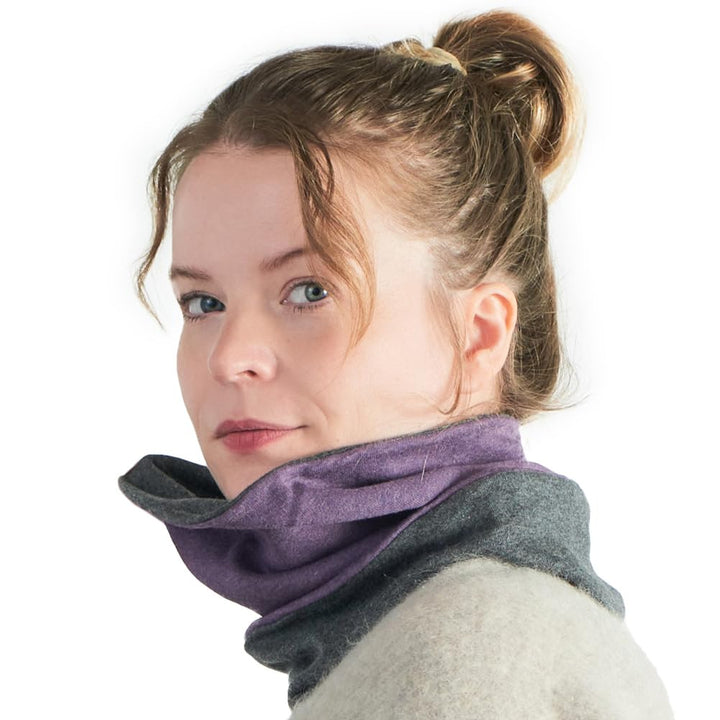 CHARM Bio Baumwolle Stirnband Halstuch - Loop Schal Schlauchtuch Maskenschal Dunkelgrau & Lila, Dunk