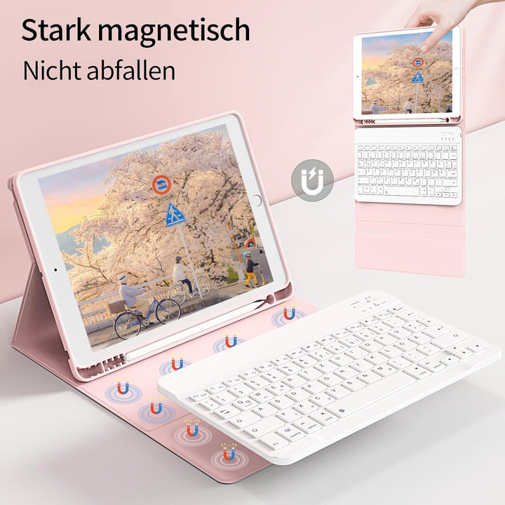 Hülle mit Tastatur für iPad 9. / 8. / 7. Generation 10,2 Zoll 2021/2020/2019, Bluetooth Magnetisch Q