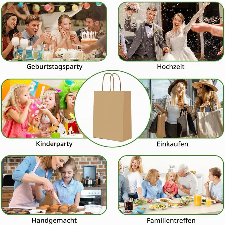Gucass 50 Stück Gross Papiertüten mit Henkel, Braun Kraft Papiertaschen Geschenktüten, 26x12x33cm Pa