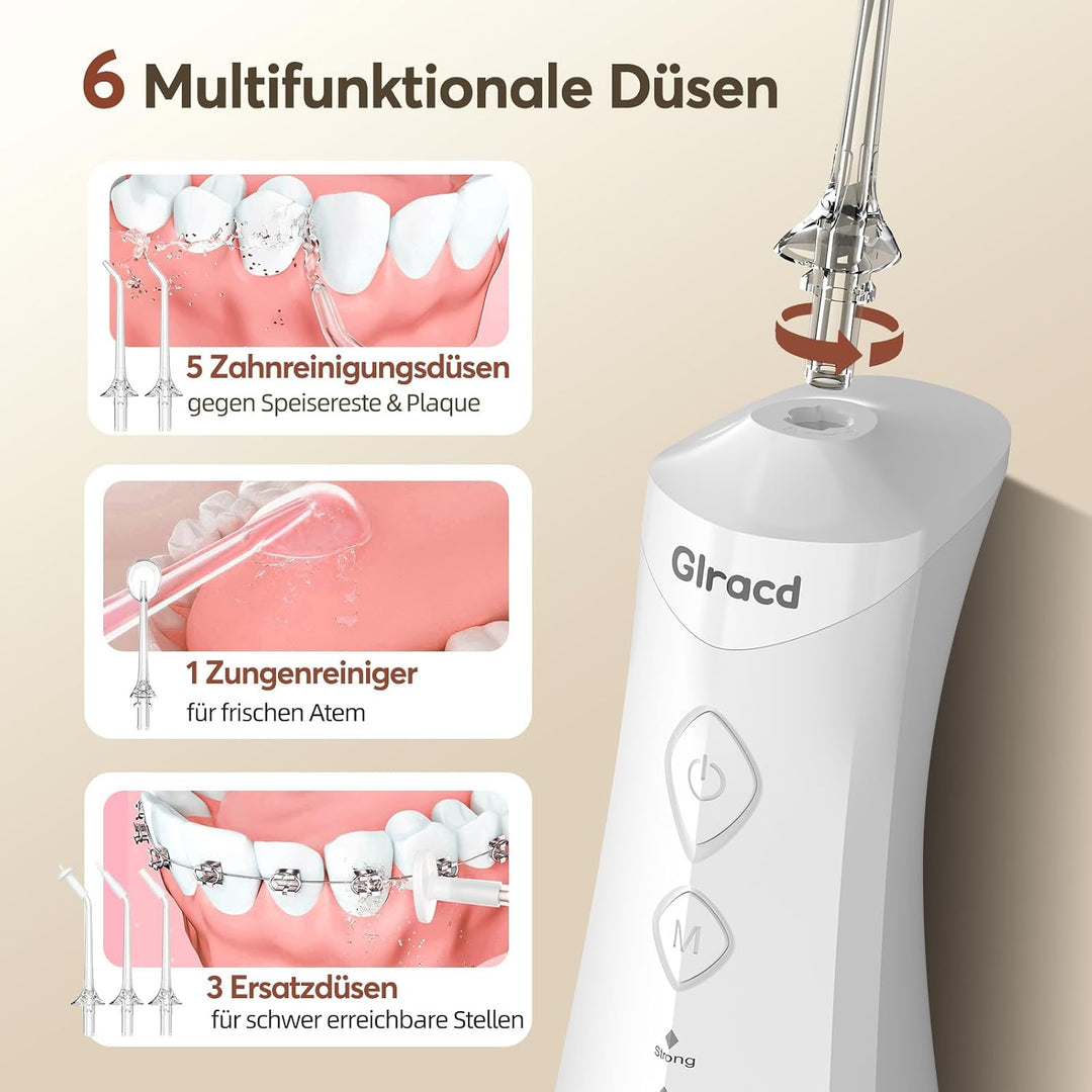 Glracd Munddusche Testsieger Elektrischer,Water Flosser Kabellos Weiss | 350ml Wassertank ,4 Modi Mi