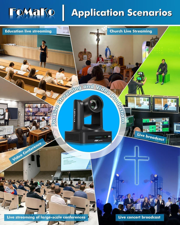 FoMaKo 4K 60FPS NDI HX3 PTZ Kamera, KI-Auto-Tracking, 20x Optischer Zoom NDI-Ausgang 4K@60, mit HDMI