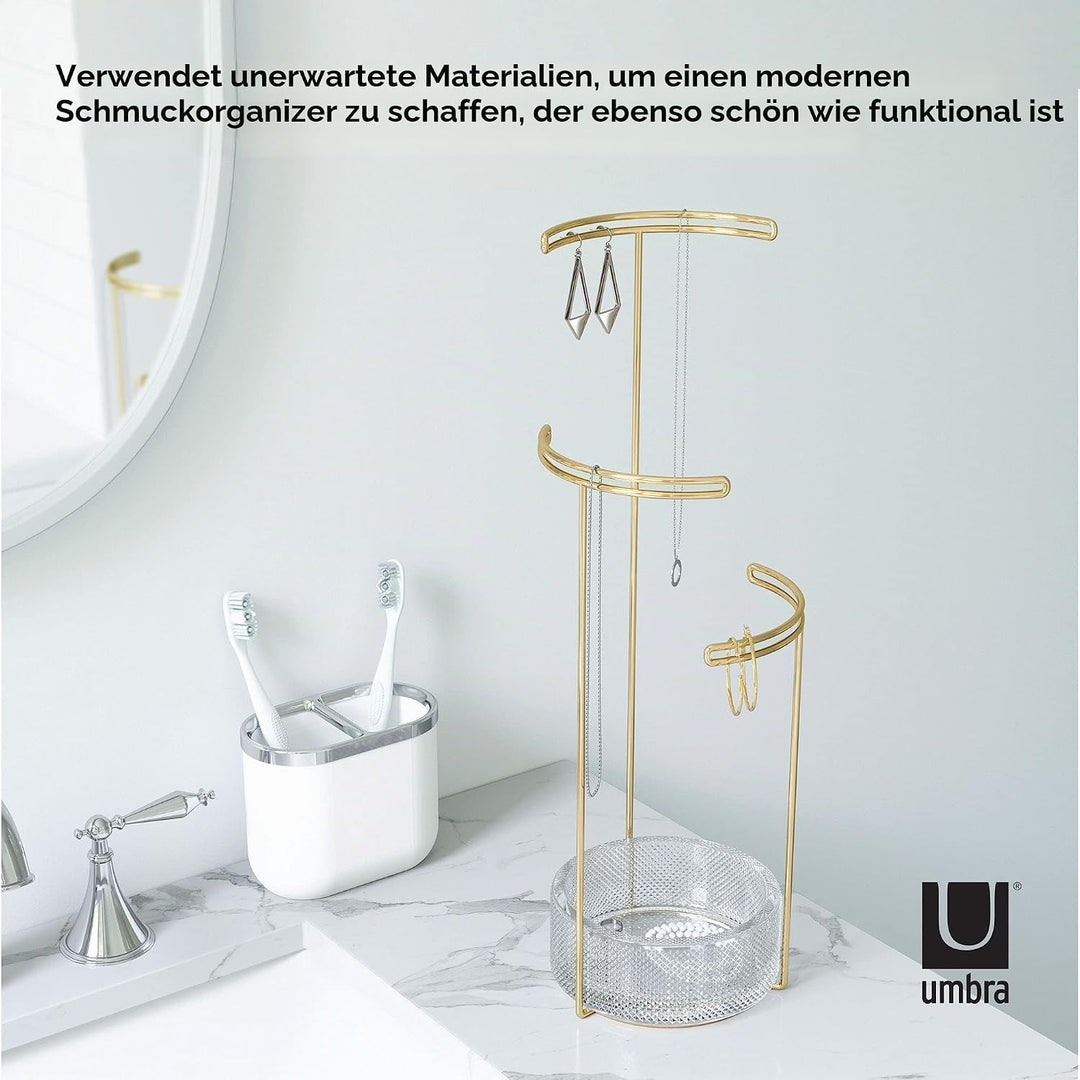 Umbra Tesora Schmuckbaum – Hoher Schmuckständer für Ketten mit integrierter Glas Schmuckablage für R