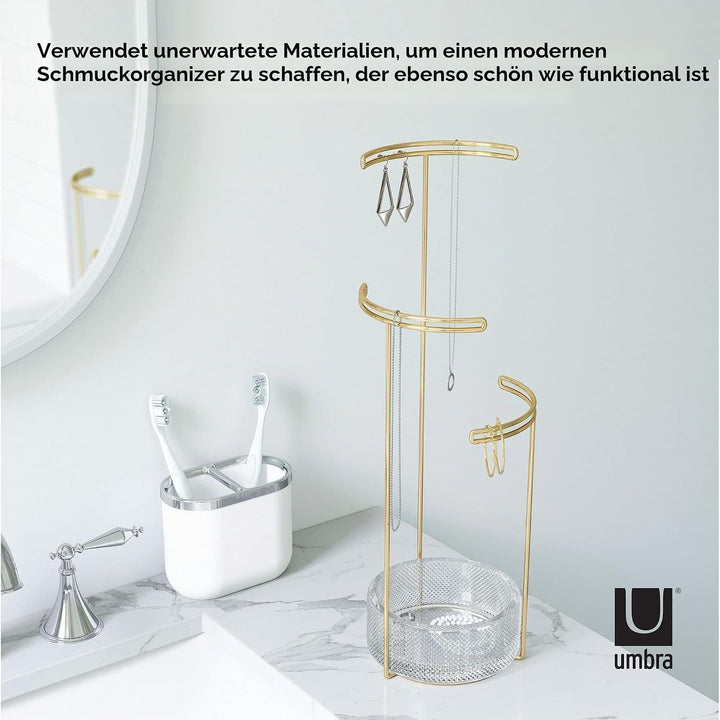 Umbra Tesora Schmuckbaum – Hoher Schmuckständer für Ketten mit integrierter Glas Schmuckablage für R