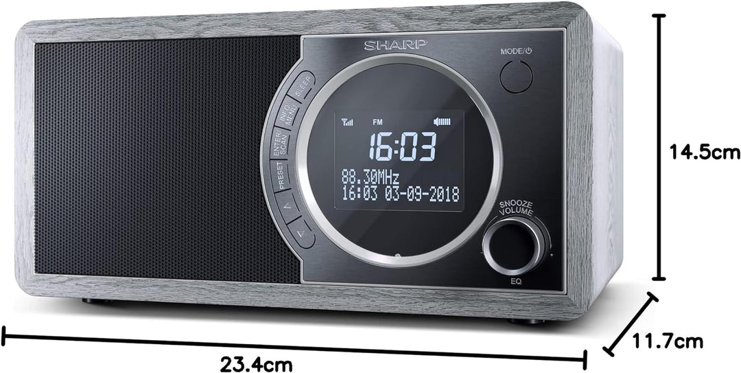 SHARP DR450 Digitalradio (DAB/DAB+/FM mit RDS, Bluetooth, Wecker-Funktionen, 6 Watt), grau Mono Digi
