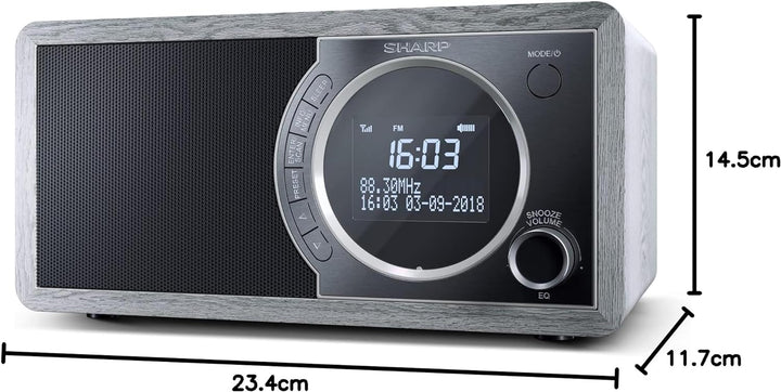 SHARP DR450 Digitalradio (DAB/DAB+/FM mit RDS, Bluetooth, Wecker-Funktionen, 6 Watt), grau Mono Digi