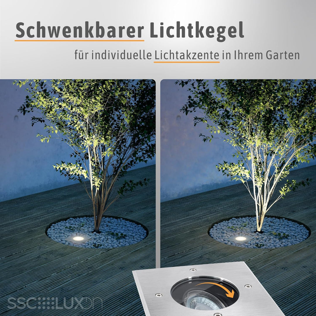 SSC-LUXon JUAVI LED Bodenstrahler schwenkbar eckig für Aussen IP67 - mit LED GU10 2W warmweiss 230V