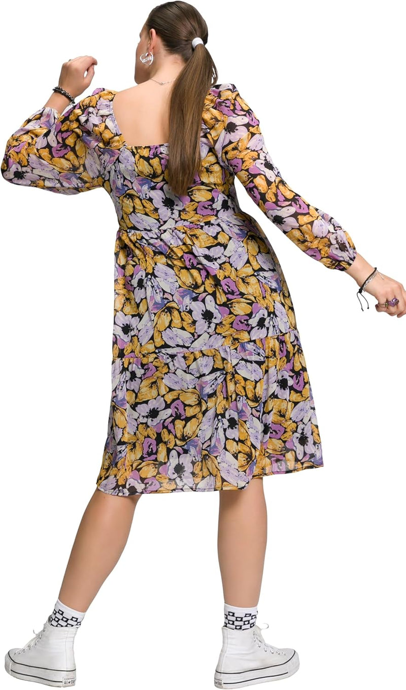 Studio Untold Damen grosse Grössen Übergrössen Plus Size Blumen-Kleid, A-Line, Carree-Ausschnitt, La