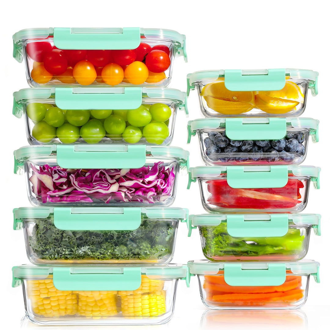 YASHE Glasbehälter mit Deckel, 10 Teile Stapelbar & Luftdicht Meal Prep Boxen Glas für Spülmaschine,