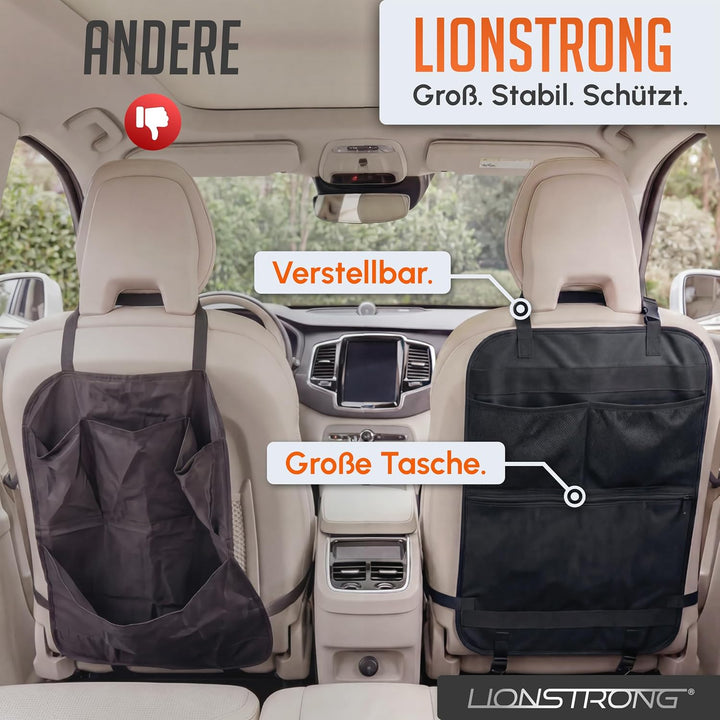LIONSTRONG® Auto Organizer Kinder Rücksitz schwarz [WASSERDICHT] - Rückenlehnenschutz Auto Kinder un