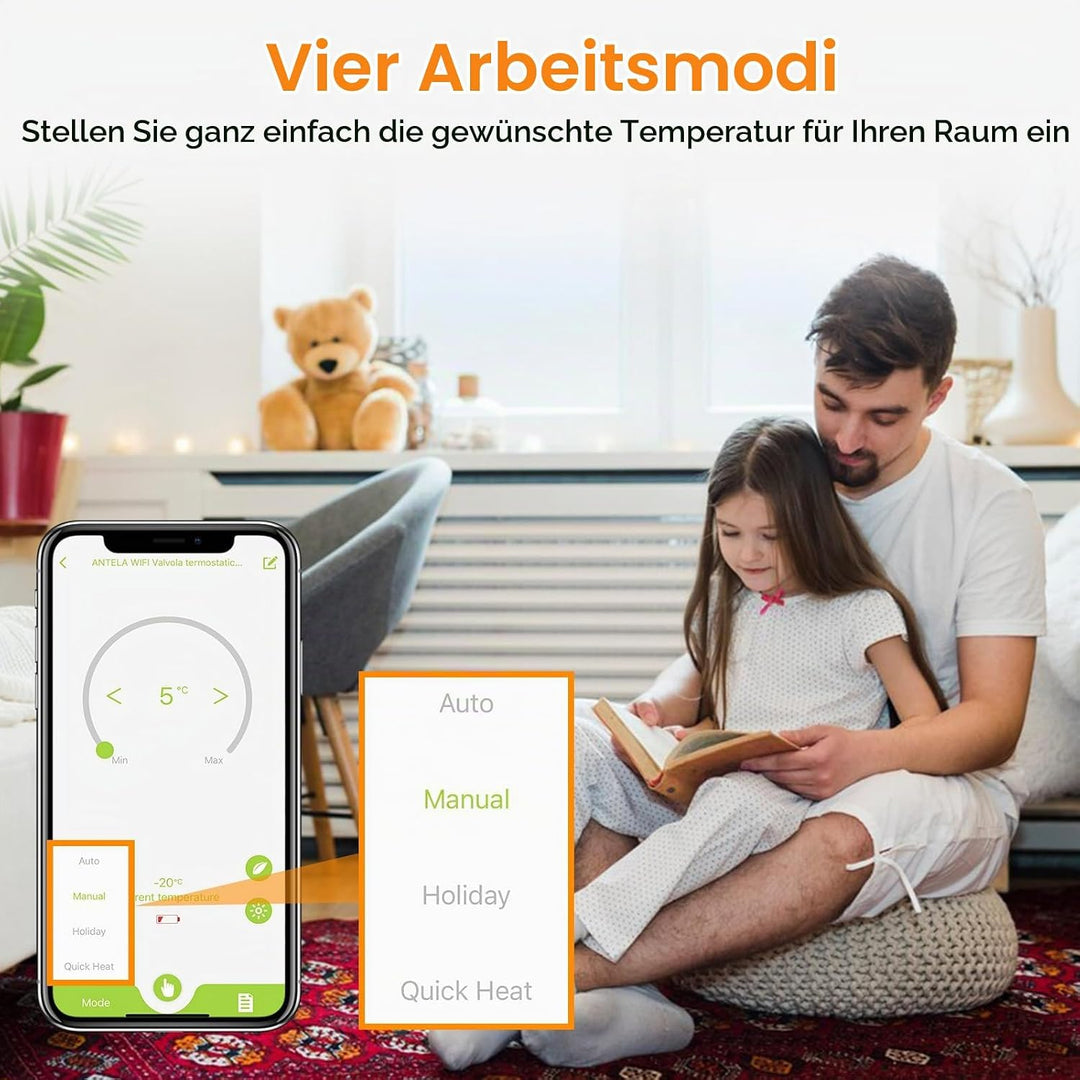 Smart Heizkörperthermostat mit APP WLAN ANTELA Digitales Display zur Kontrolle der Heiztemperatur, K
