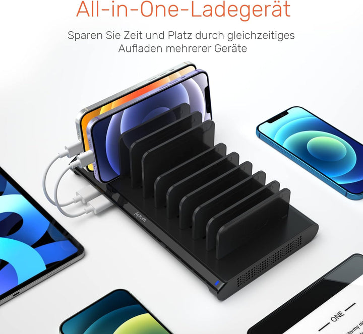 Alxum 120W USB Multi Mobile Ladestation mit QC 3.0 Schnellladung &amp; Typ C-Handy-Ladestation mit 10 An