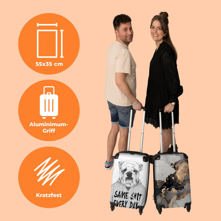 NoBoringSuitcases.com® Koffer Handgepäck Trolley Rollkoffer Kleine Reisekoffer mit 4 Rollen - Hund -