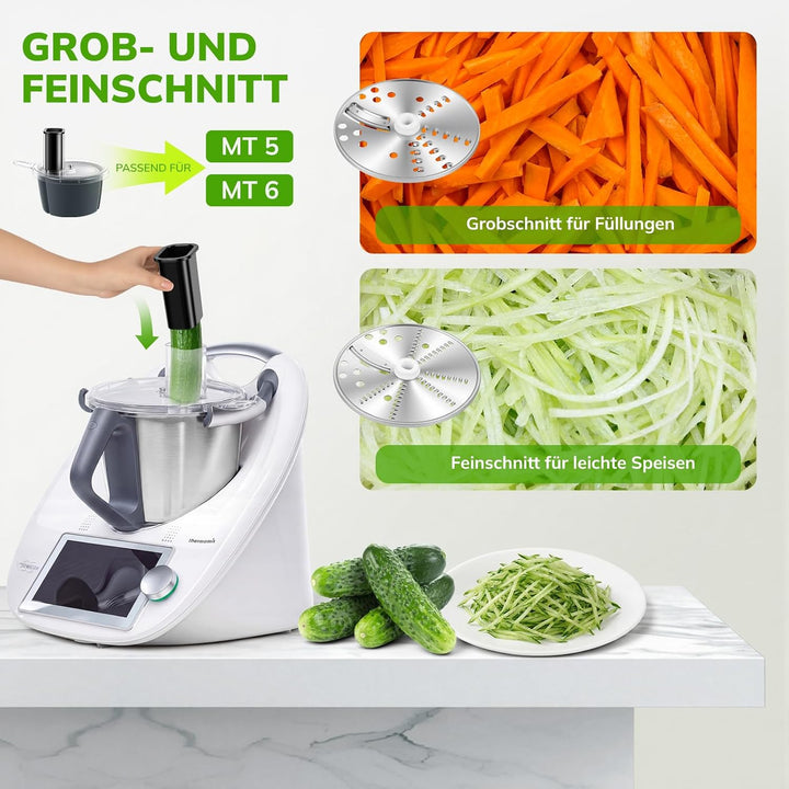 Gemüseschneider elektrisch für Thermomix TM5 TM6, Spiralschneider & Gemüsereibe Edelstahl für Zucchi