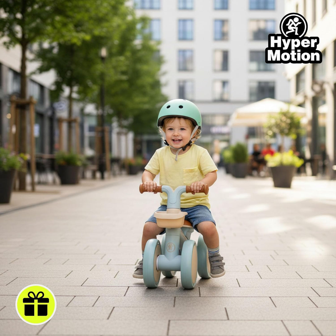 HyperMotion TOBI MINI Blaues 4-Rad Laufrad für Kinder 12–36 Monate, Leichtes Rutschfahrzeug mit Korb