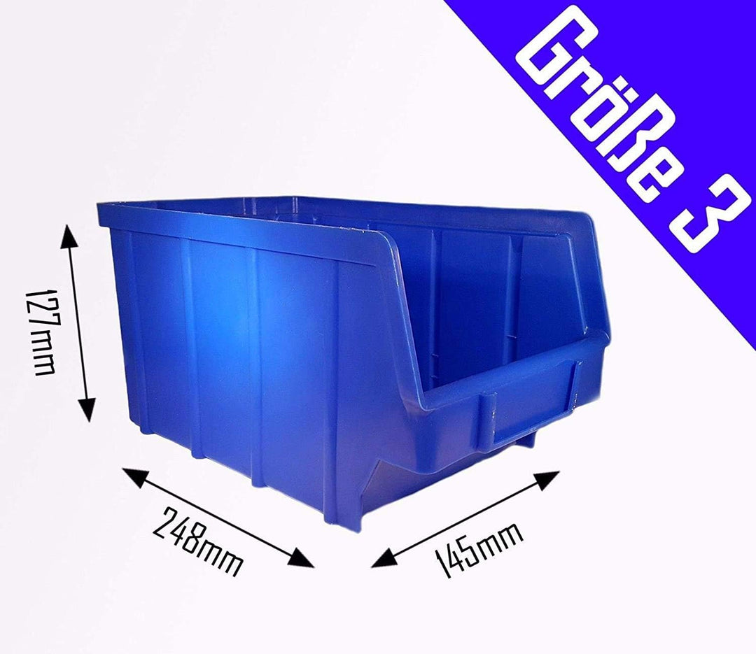 S&S-Shop 26 Stapelboxen Blau Gr.3 | aus hochwertigem Kunststoff | mit Schildcheneinschub | Lagerkist