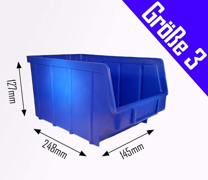 S&S-Shop 26 Stapelboxen Blau Gr.3 | aus hochwertigem Kunststoff | mit Schildcheneinschub | Lagerkist