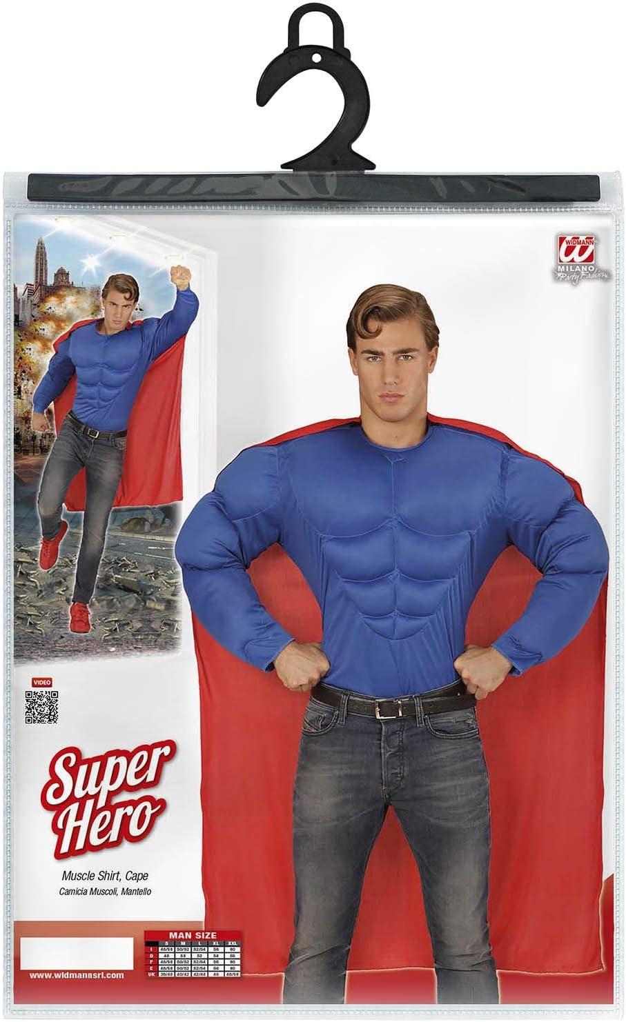 W WIDMANN MILANO Party Fashion - Kostüm Super Muskel Held, Muskelshirt mit Umhang, Superheld, Karnev