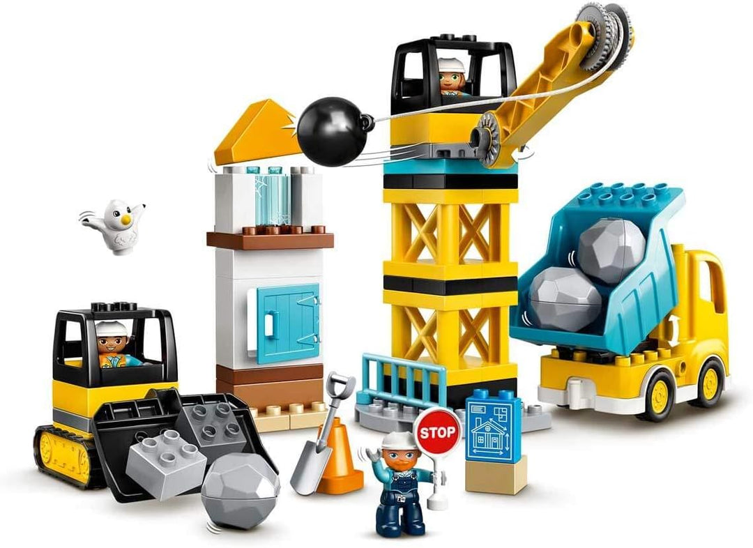 LEGO 10932 DUPLO Baustelle mit Abrissbirne, Spielzeug mit Baustellenfahrzeugen wie LKW, Kran und Bag