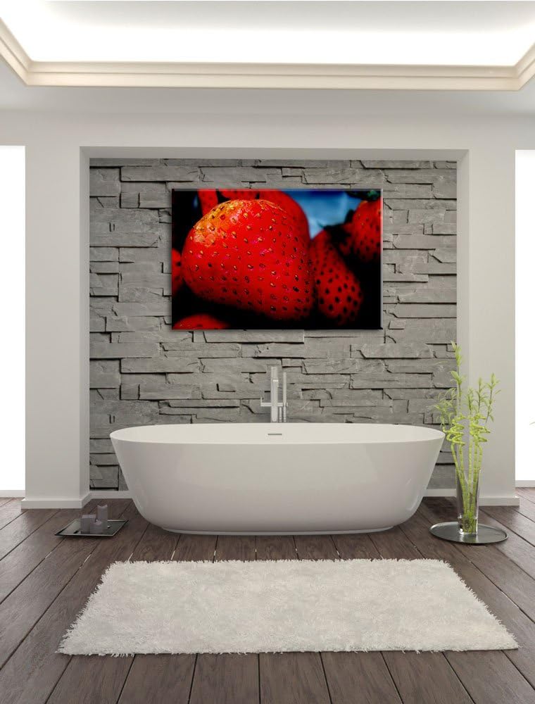 Pixxprint reife Erdbeeren auf Leinwand, XXL riesige Bilder fertig gerahmt mit Keilrahmen, Kunstdruck
