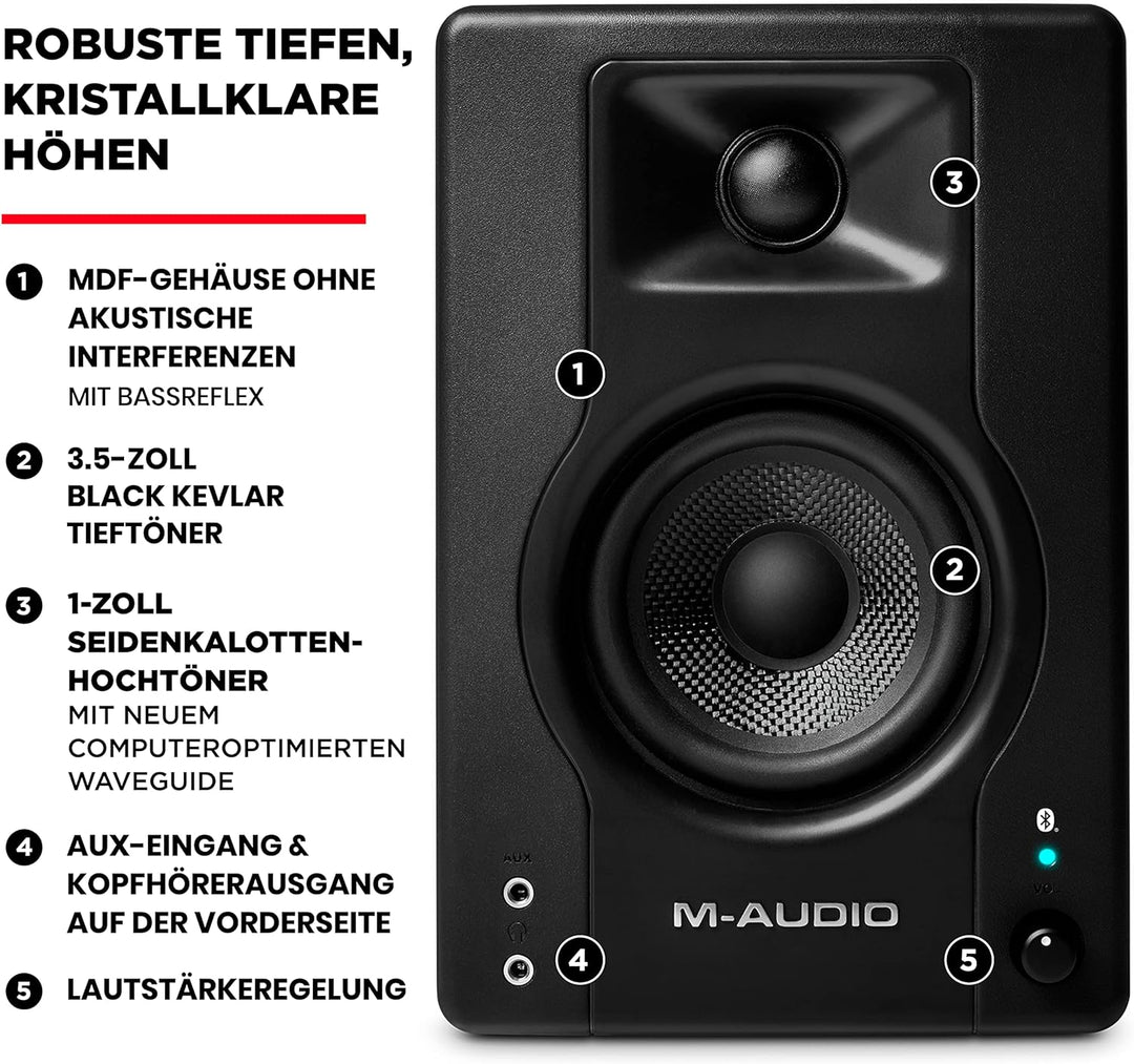 M-Audio BX3BT 3,5" Studio-Monitore mit Bluetooth High-Definition Monitor Lautsprecher Boxen für Reco