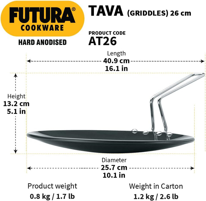 HAWKINS Futura Tava-Grillplatte, harteloxiert, 10 Zoll, 4,88 mit Stahlgriff, 26 cm, schwarz, 26 cm
