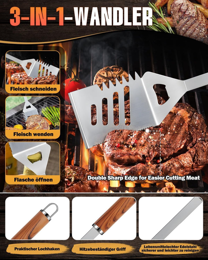Grillbesteck Set, 6-teilig Edelstahl Grill Zubehör mit Tragetasche, Umfassendes Grillbesteck für das