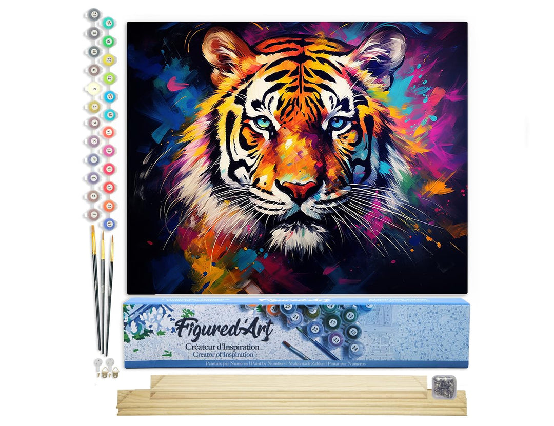 Figured'Art Malen Nach Zahlen Erwachsene Mit Rahmen Tiger Farbenfroh Abstrakt - Paint by Numbers Bas