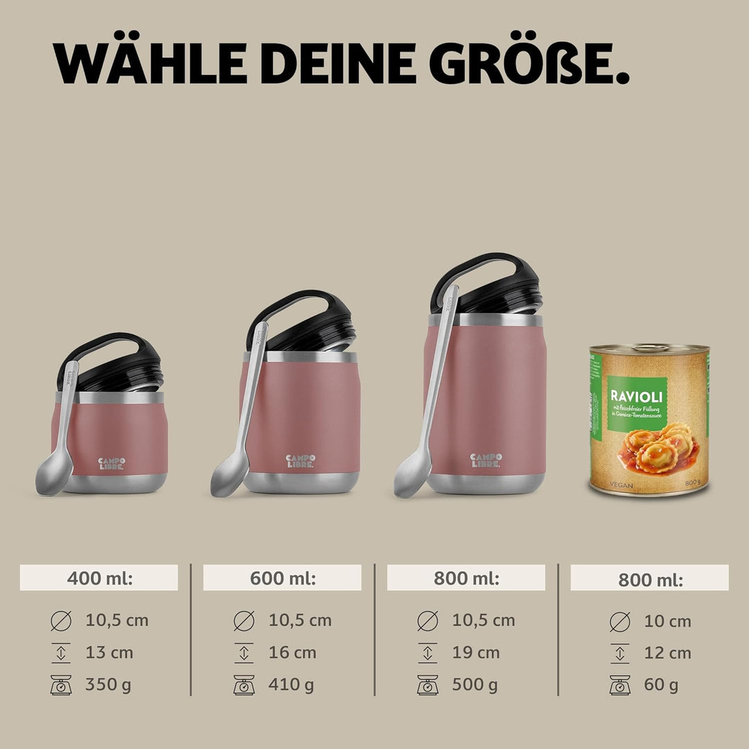 Campo Libre.® Lotta, Thermobehälter für Essen, Edelstahl Thermobecher Essen mit Löffel, Warmhaltebeh