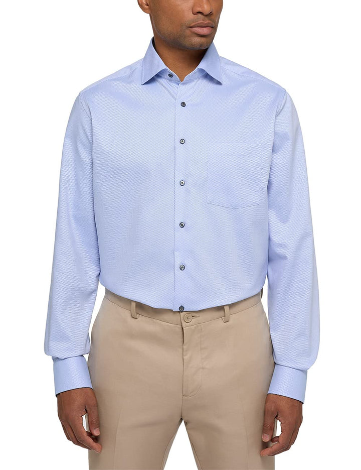 ETERNA Modern Fit Hemd Langarm New Kent Kragen Muster weiss 42 Blau, 42 Blau