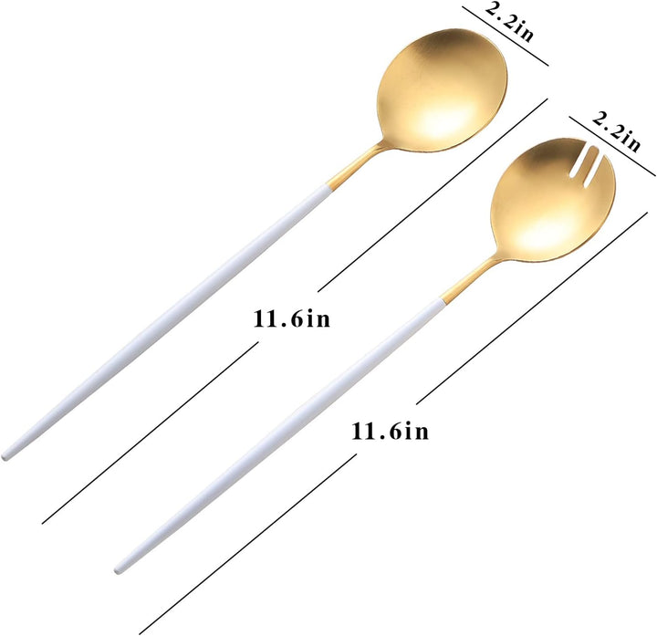 Salatbesteck, Löffel und Gabel, 29 cm, 18/10 Edelstahl, Titanbeschichtung (Weissgold) Weiss/Gold, We