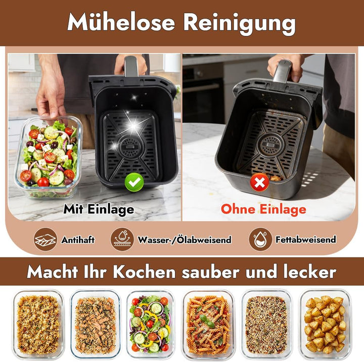 BYKITCHEN 2 Stück Airfryer Zubehör für Ninja AF400EU/SL400EU/Cosori Heissluftfritteuse 2 kammern, Gl