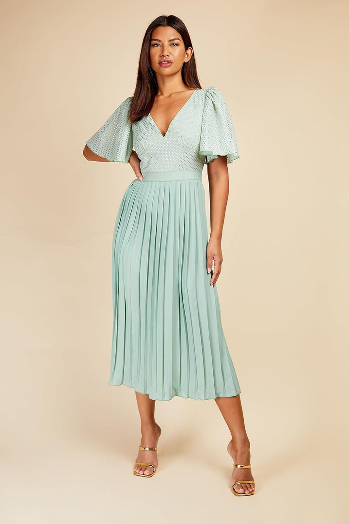 Little Mistress Damen Salbei Plissee Midaxi Kleid für besondere Anlässe 36 Graugrün, 36 Graugrü