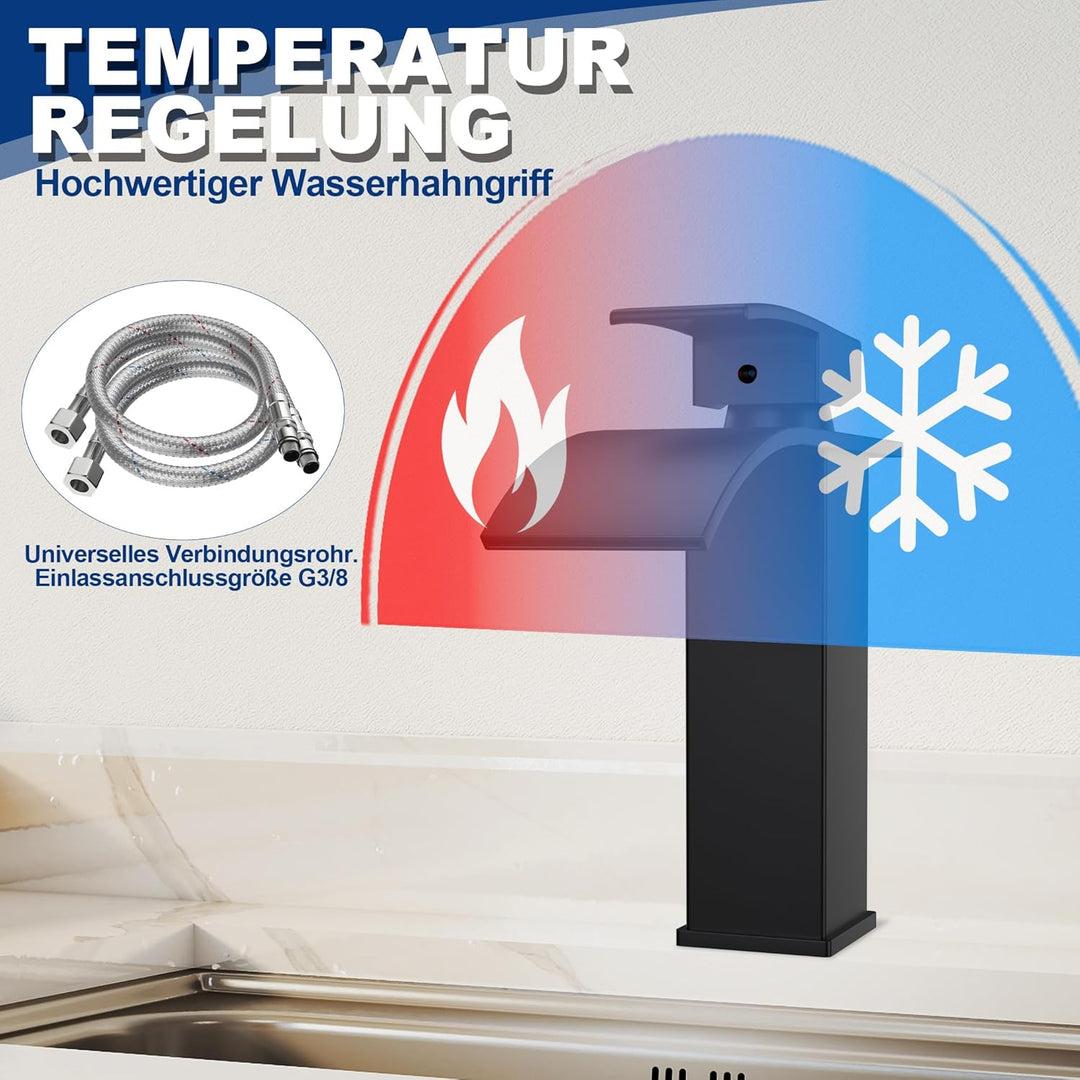 Wasserhahn Küche Schwarz Küchenarmatur mit Einhebelmischer Wasserfall Waschtischarmatur Spülenarmatu