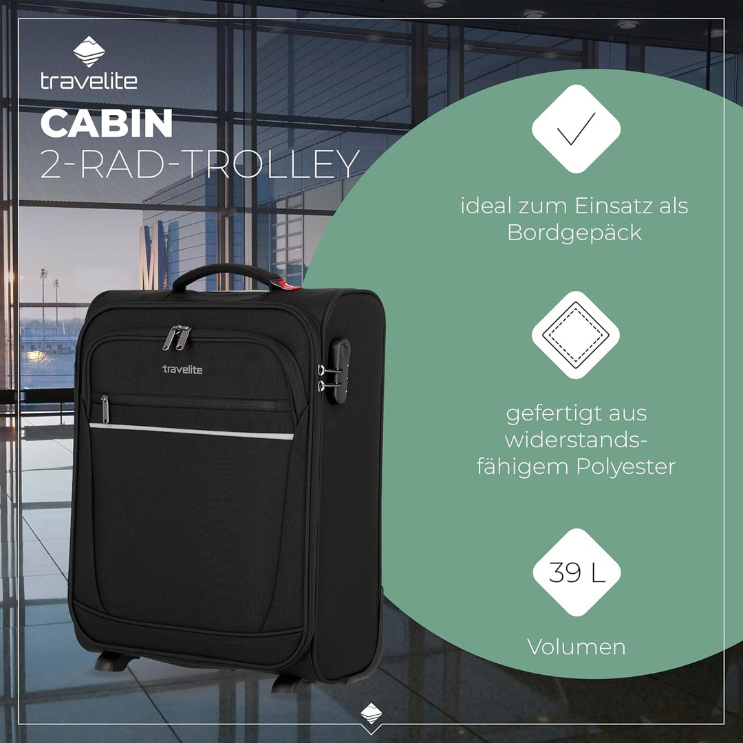 travelite 2 Rad Handgepäck Koffer mit Schloss erfüllt IATA Bordgepäck Mass, Gepäck Serie CABIN: Komp