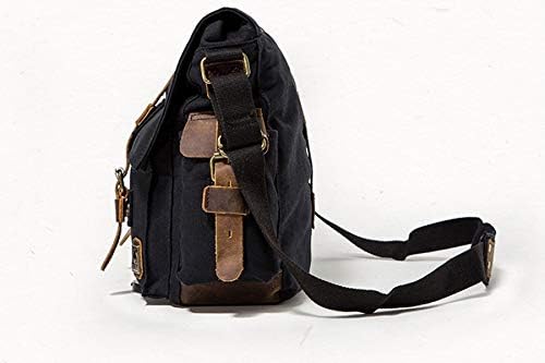 Sechunk Vintage Militär Leder Umhängetasche Canvas Laptop Tasche Retro Messenger Taschen small--13‘’