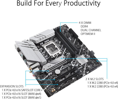 ASUS PRIME B760M-A WIFI D4 Gaming Mainboard Sockel Intel LGA 1700 (Intel B760, mATX, DDR4 Speicher,