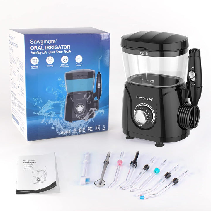 Sawgmore Elektrische Munddusche mit 10 Druckstufen und 8 Düsen，Professional Waterflosser für Zanrein