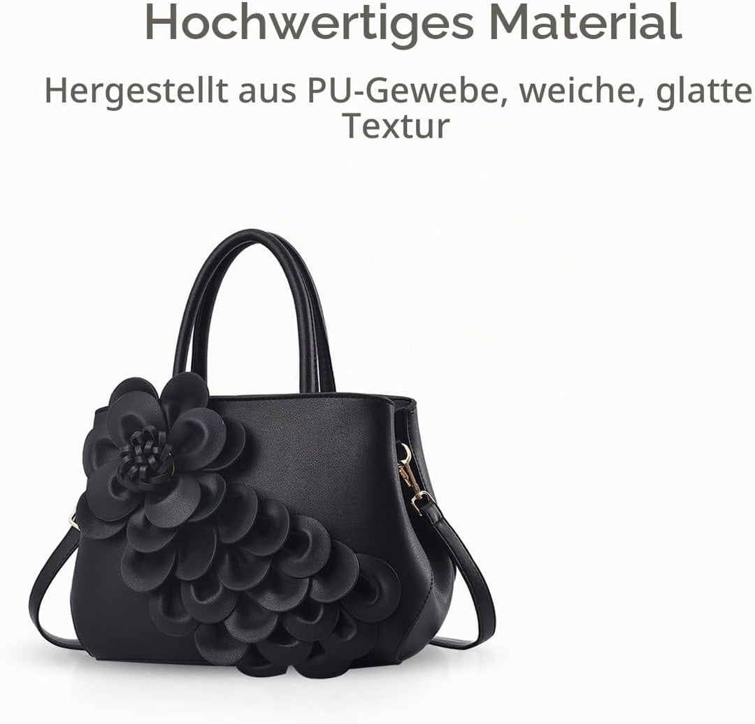 NICOLE &amp; DORIS Umhängetasche Umhängetasche Handtasche Blumenmotiv für Damen Schwarz, Schwarz