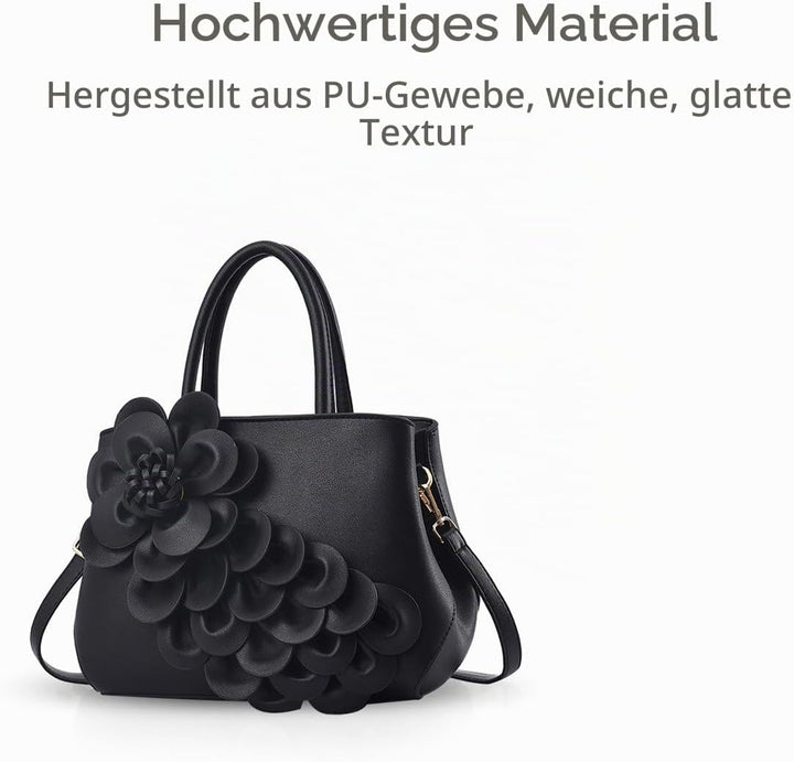 NICOLE &amp; DORIS Umhängetasche Umhängetasche Handtasche Blumenmotiv für Damen Schwarz, Schwarz