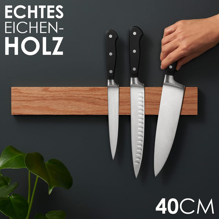 Magnetleiste Messer aus Eichenholz mit Extra Starkem Magnet - 40 cm - Messerhalter Magnetisch Holz f