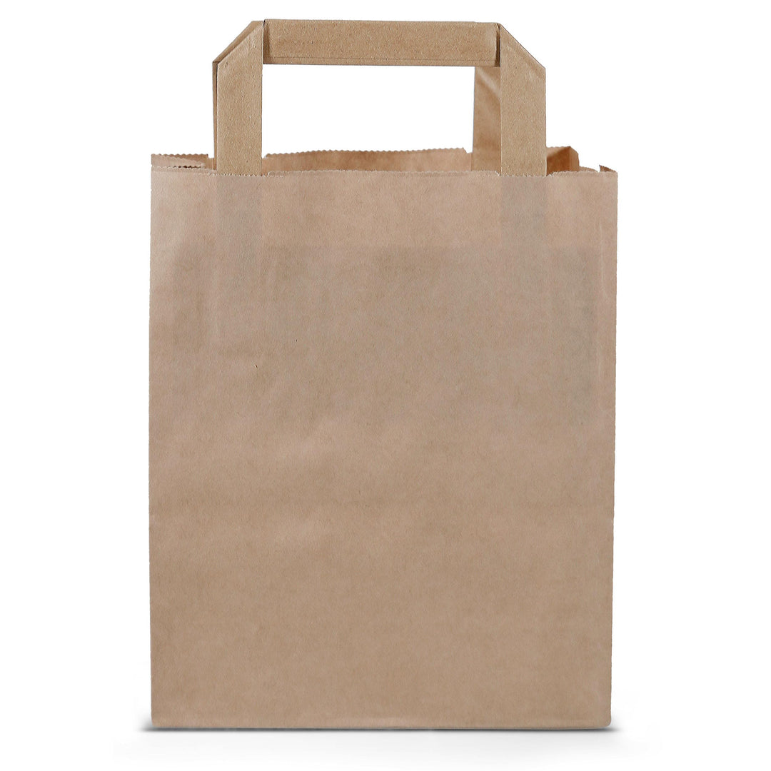 Commerline Papiertüten 250 Stück, Braun, 18+8x22 cm | Kraftpapier Tüten Klein Mit Henkel | Tragetasc