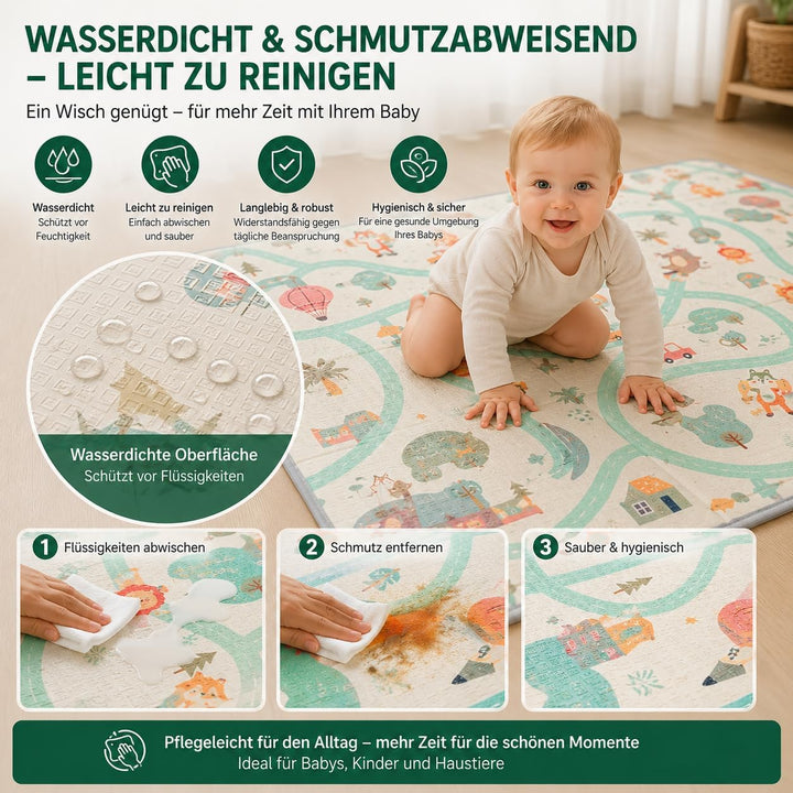 Krabbelmatte Baby 180x200 cm, Faltbare Spielmatte 1.0 cm Dick XPE, Weich & Rutschfest, Wasserdicht A