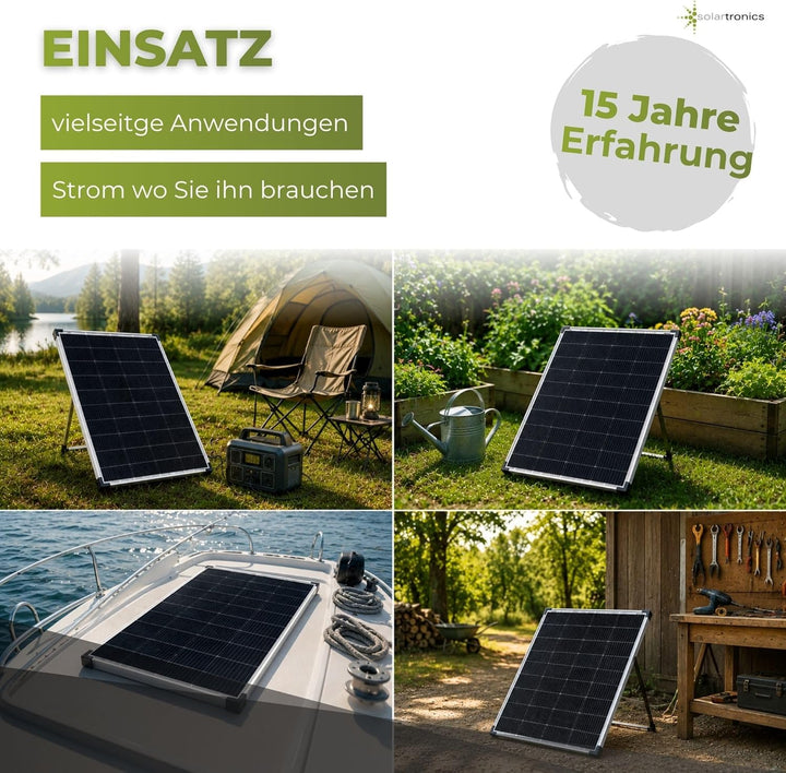 solartronics Solarmodul 130W Monokristallin Bifazial Schwarz Silber | Glas-Glas 890 x 770 x 35 mm 7,