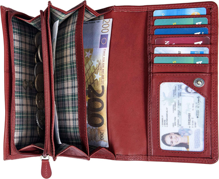 Benthill Damen Portemonnaie XXL mit RFID-Schutz | Echt-Leder Damen Geldbörse Gross | Grosse Vintage