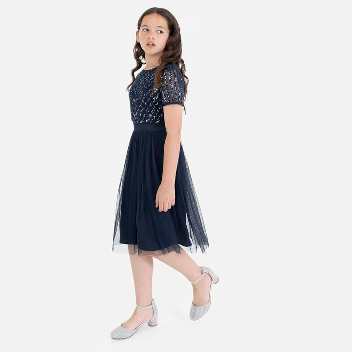 Maya Deluxe Mädchen Midi Girls for Wedding with Sequin Embellishment Short Sleeve Prom Birthday Part